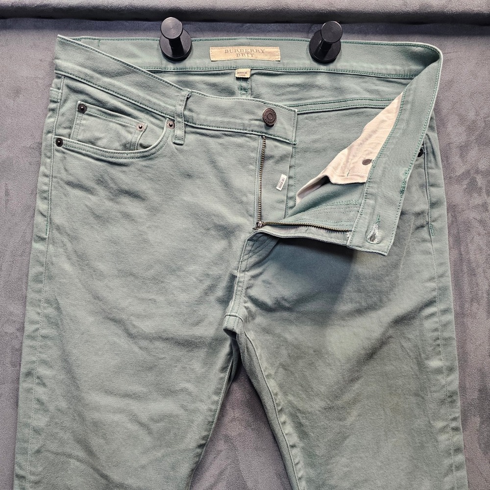 BURBERRY BRIT Mens Sage Green Slim Fit Stretch Jeans Size 34x32